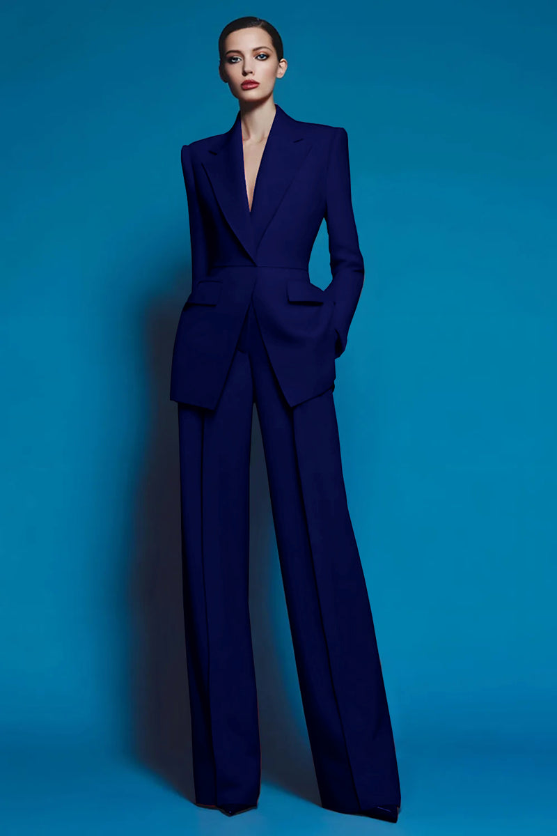 Laden Sie das Bild in den Galerie-Viewer, Rote 2-teilige Damen Ballanzüge mit gekerbtem Revers und Taschen