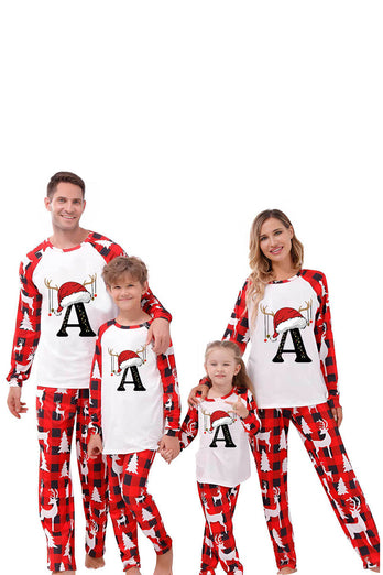 Rotes und weißes Weihnachtsbedrucktes Familien-Pyjama-Set