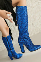 Laden Sie das Bild in den Galerie-Viewer, Glitzernde blaue Cowgirl-Stiefel mit hohen Absätzen