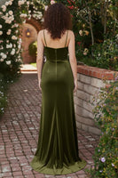 Laden Sie das Bild in den Galerie-Viewer, Burgunder Meerjungfrauen Samt Korsett Spaghettiträger Langes Ballkleid mit Schlitz