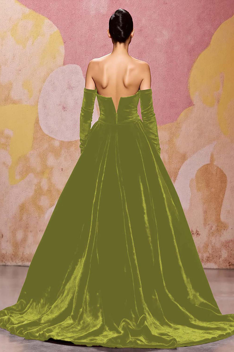 Laden Sie das Bild in den Galerie-Viewer, Herzförmiges Dunkelrotes Abendkleid aus Samt in A-Linie