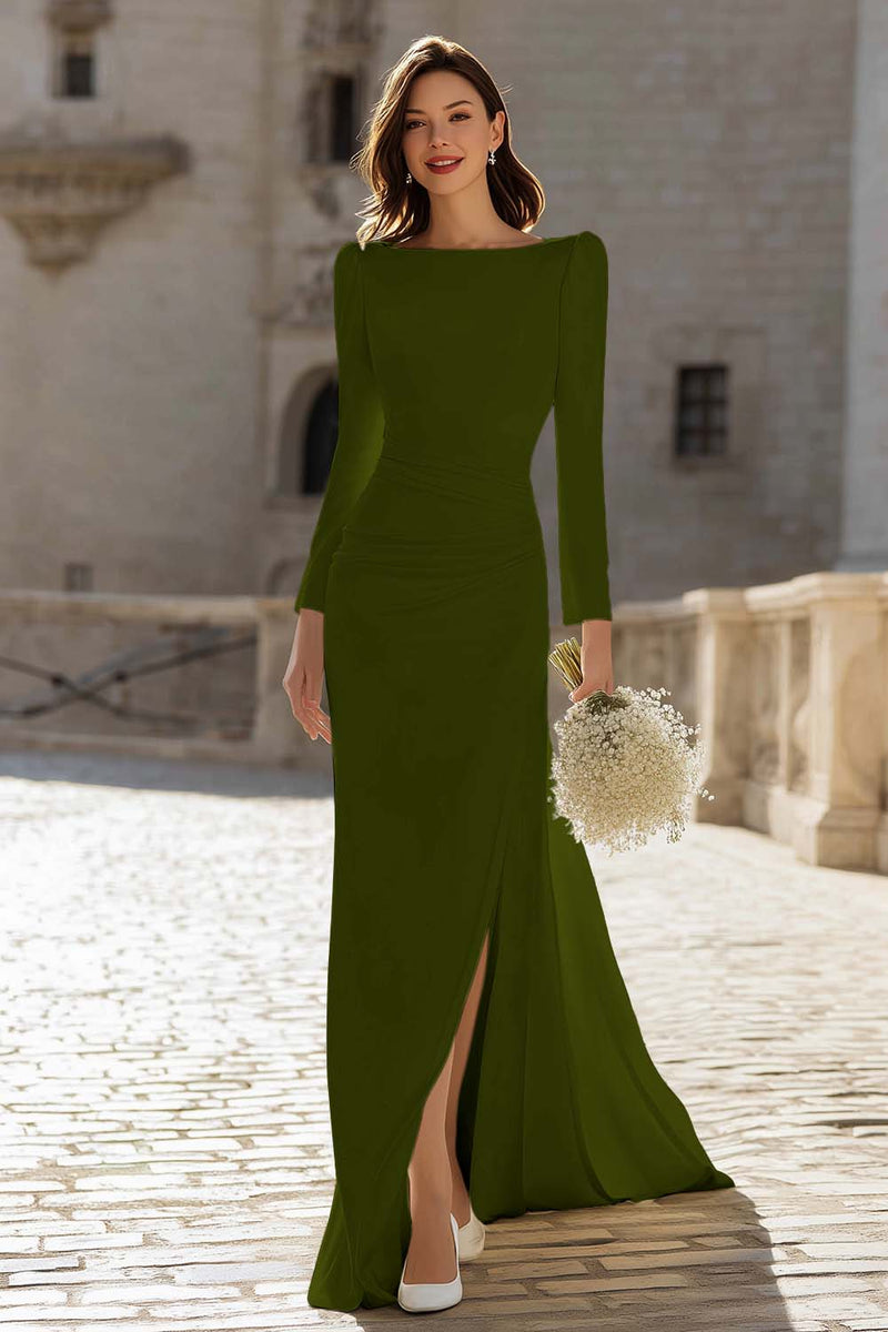 Laden Sie das Bild in den Galerie-Viewer, Elfenbein Brautkleid aus Satin mit Bateau-Ausschnitt und Schlitz