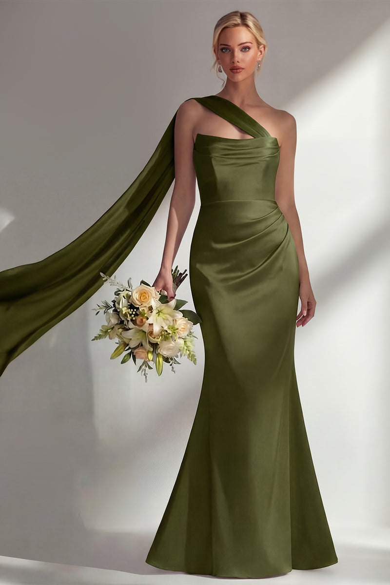Laden Sie das Bild in den Galerie-Viewer, Bordeauxrotes Trägerloses Meerjungfrauen Satin Konvertierbares Langes Ballkleid mit Girlande