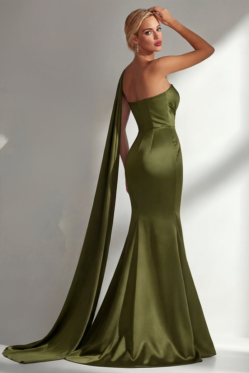 Laden Sie das Bild in den Galerie-Viewer, Bordeauxrotes Trägerloses Meerjungfrauen Satin Konvertierbares Langes Ballkleid mit Girlande
