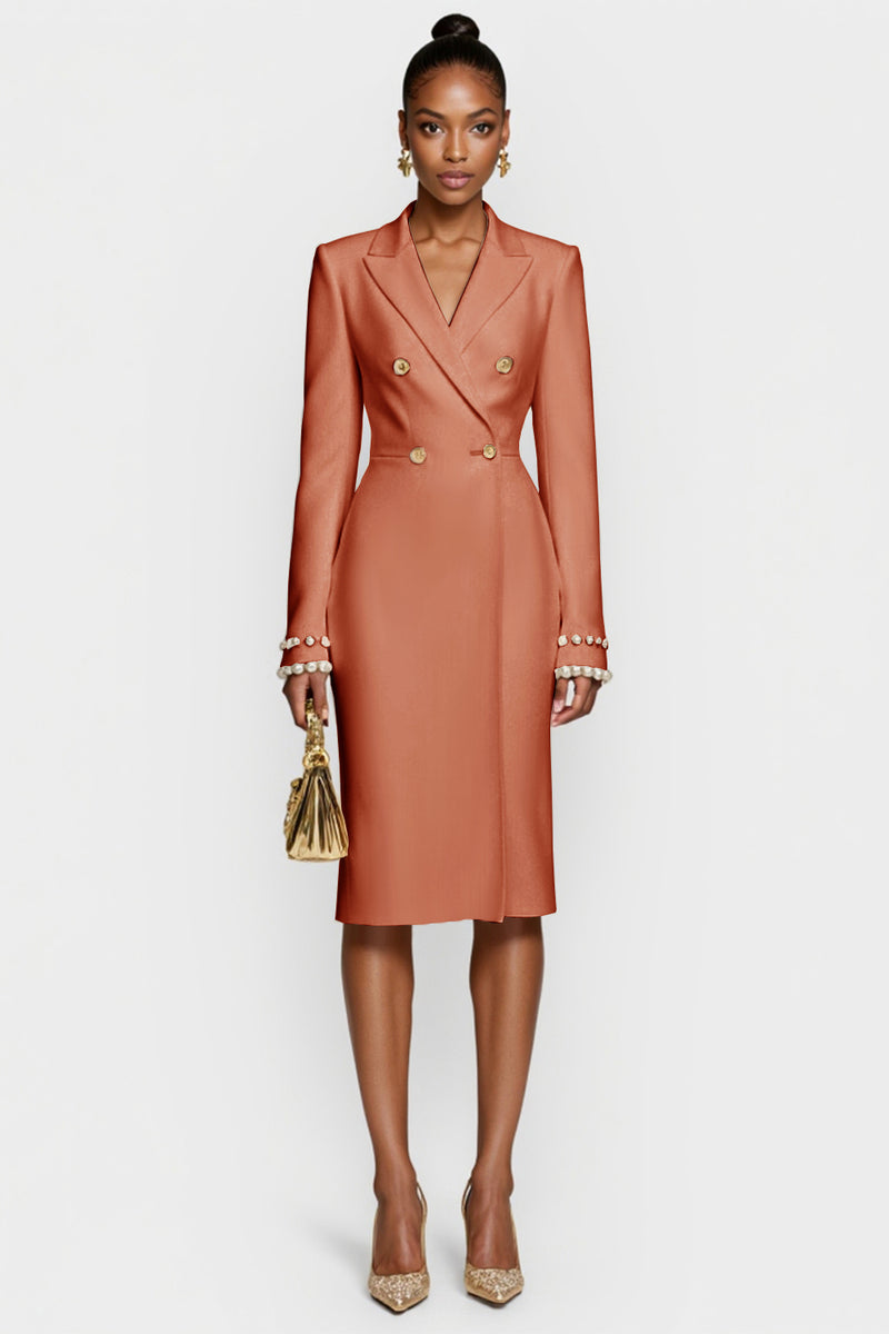 Laden Sie das Bild in den Galerie-Viewer, Weißes Zweireihiges Bodycon Midikleid mit Spitzrevers