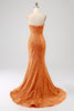 Laden Sie das Bild in den Galerie-Viewer, Meerjungfrau Herzausschnitt Rosa Pailletten langes Ballkleid