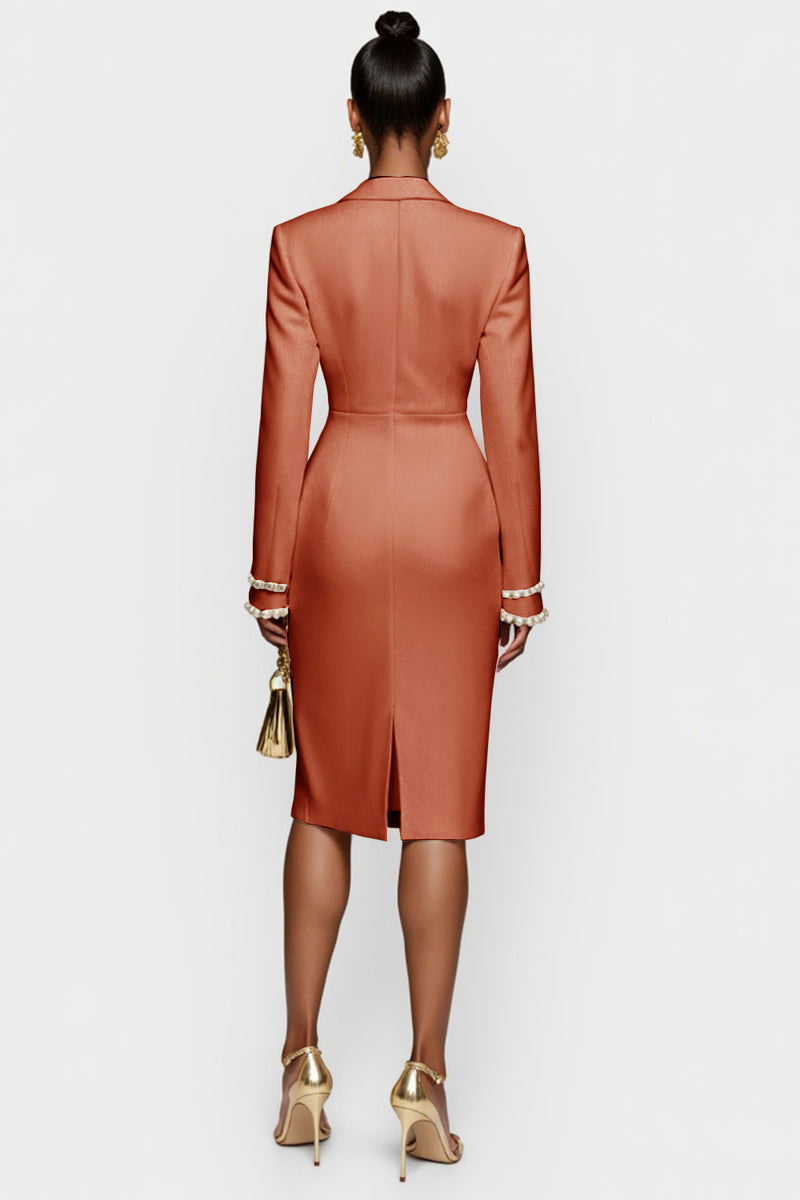 Laden Sie das Bild in den Galerie-Viewer, Weißes Zweireihiges Bodycon Midikleid mit Spitzrevers