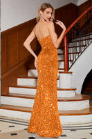 Laden Sie das Bild in den Galerie-Viewer, Marine trägerloses Pailletten langes Meerjungfrauen Ballkleid mit Schlitz