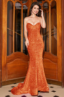 Laden Sie das Bild in den Galerie-Viewer, Langes Meerjungfrau Herzausschnitt Fuchsia Pailletten Ballkleid