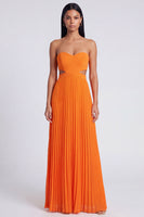 Laden Sie das Bild in den Galerie-Viewer, A-Linie pink-orange-Sweetheart plissiertes Maxi-Kleid