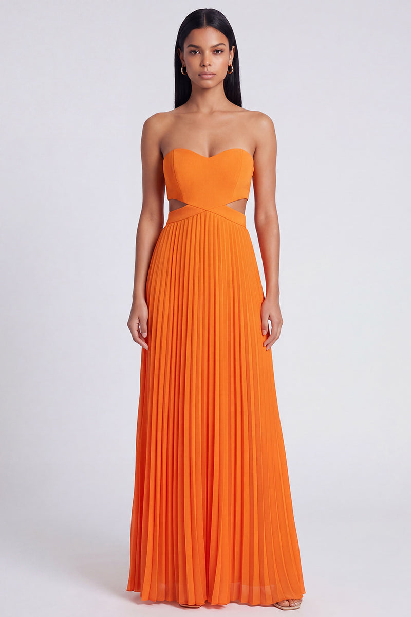 Laden Sie das Bild in den Galerie-Viewer, A-Linie pink-orange-Sweetheart plissiertes Maxi-Kleid