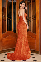 Laden Sie das Bild in den Galerie-Viewer, Langes Meerjungfrau Herzausschnitt Fuchsia Pailletten Ballkleid