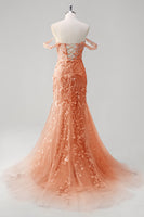 Laden Sie das Bild in den Galerie-Viewer, Blaues Meerjungfrau Schulterfreies Pailletten Korsett Ballkleid mit Blumenmuster