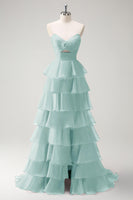 Laden Sie das Bild in den Galerie-Viewer, Orange Herzausschnitt Prinzessin Gestuftes Langes Ballkleid mit Schlitz