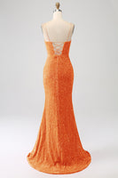 Laden Sie das Bild in den Galerie-Viewer, Fuchsia Meerjungfrau Spaghettiträger V-Ausschnitt Pailletten Ballkleid mit Schlitz