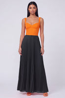 Laden Sie das Bild in den Galerie-Viewer, Orange-Fuchsia A-Linie plissiertes Maxikleid