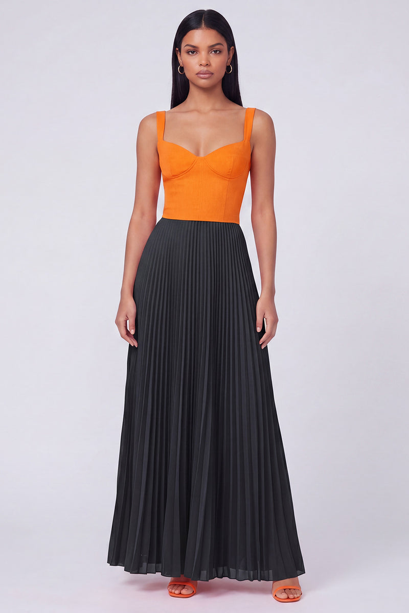 Laden Sie das Bild in den Galerie-Viewer, Orange-Fuchsia A-Linie plissiertes Maxikleid