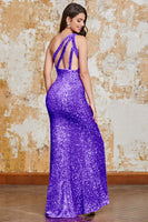 Laden Sie das Bild in den Galerie-Viewer, Fuchsia Pailletten Langes Abendkleid mit Schlitz