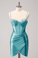 Laden Sie das Bild in den Galerie-Viewer, Glitzernde rosa Spaghettiträger Enges Abiballkleid mit Perlenstickerei