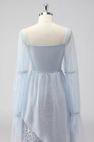 Laden Sie das Bild in den Galerie-Viewer, Spitze Hellblaues Chiffon Lange Ärmel Spaghettiträger Kleid für die Brautmutter