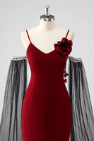 Laden Sie das Bild in den Galerie-Viewer, Rotes Spaghettiträger Cape-Ärmel Etui Abendkleid