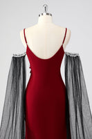 Laden Sie das Bild in den Galerie-Viewer, Rotes Spaghettiträger Cape-Ärmel Etui Abendkleid