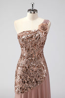 Laden Sie das Bild in den Galerie-Viewer, Glitzerndes Eine Schulter Pailletten Etui Chiffon Kleid für die Brautmutter