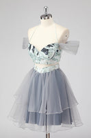 Laden Sie das Bild in den Galerie-Viewer, Schulterfreies Ausgeschnittenes Grünes Kurzes Cocktailkleid