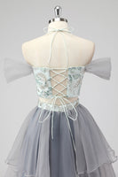 Laden Sie das Bild in den Galerie-Viewer, Schulterfreies Ausgeschnittenes Grünes Kurzes Cocktailkleid