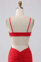 Laden Sie das Bild in den Galerie-Viewer, Spaghettiträger Meerjungfrau rückenfreies rotes Ballkleid