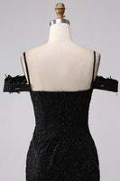 Laden Sie das Bild in den Galerie-Viewer, Schwarzes Meerjungfrauen Kalte Schulter Abschlussballkleid mit Schlitz