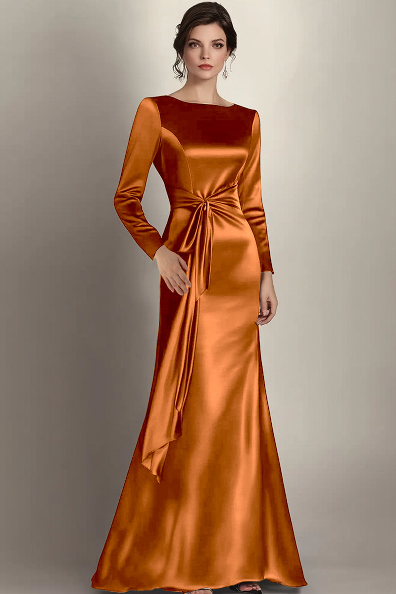 Laden Sie das Bild in den Galerie-Viewer, Schwarzes Meerjungfrau Langärmeliges Satin Brautmutterkleid mit Rüschen