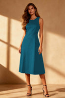 Laden Sie das Bild in den Galerie-Viewer, Schwarzes A-Linie Midi Cocktailkleid mit Rundhalsausschnitt