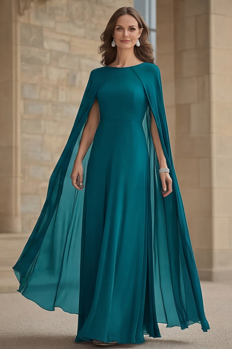 Laden Sie das Bild in den Galerie-Viewer, Marineblaues Meerjungfrauen Chiffon Langes Kleid der Brautmutter mit Umhang