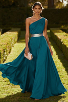 Laden Sie das Bild in den Galerie-Viewer, Eine Schulter Olive A-Linie Chiffon Maxi-Kleid