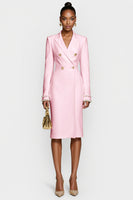 Laden Sie das Bild in den Galerie-Viewer, Weißes Zweireihiges Bodycon Midikleid mit Spitzrevers