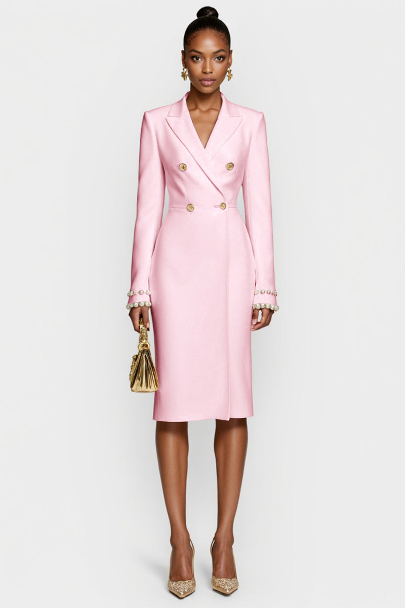 Laden Sie das Bild in den Galerie-Viewer, Weißes Zweireihiges Bodycon Midikleid mit Spitzrevers