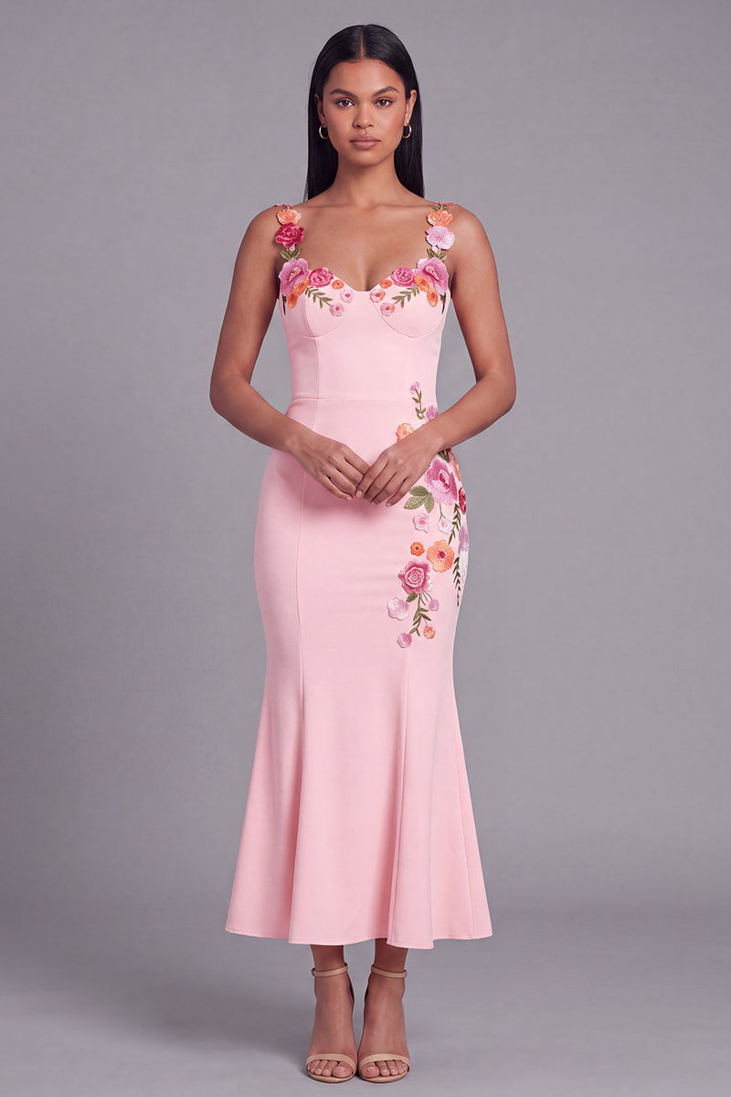 Laden Sie das Bild in den Galerie-Viewer, Hellgelbes Meerjungfrauenlanges Blumenkleid mit Applikationen