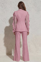 Laden Sie das Bild in den Galerie-Viewer, Weißer Notched Revers Rüschen Slim Fit langer Tüll-Damenanzug