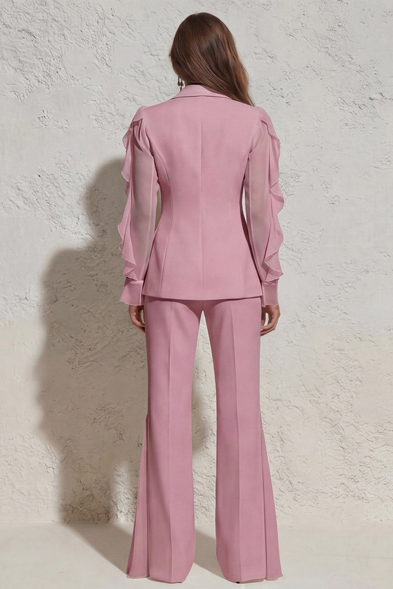 Laden Sie das Bild in den Galerie-Viewer, Weißer Notched Revers Rüschen Slim Fit langer Tüll-Damenanzug
