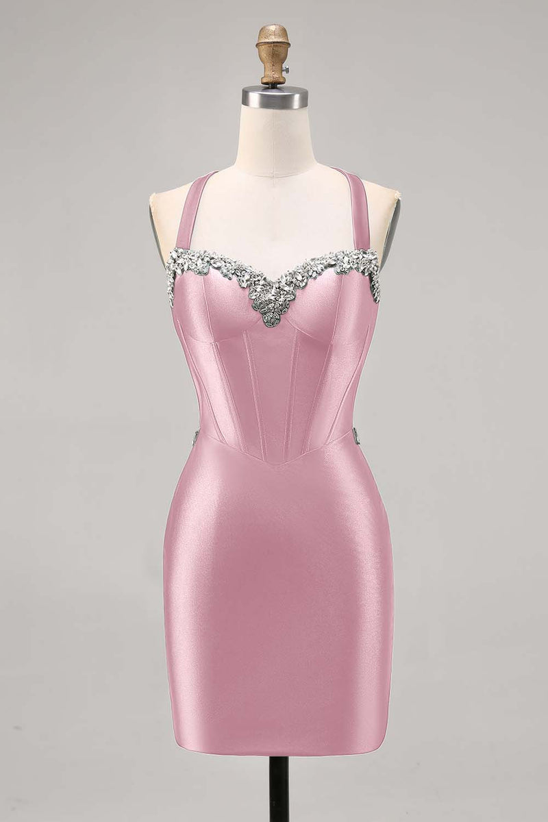 Laden Sie das Bild in den Galerie-Viewer, Korsett Satin Bodycon Dunkelgrünes Cocktailkleid