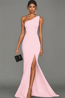 Laden Sie das Bild in den Galerie-Viewer, Meerjungfrau Schwarzes formelles One-Shoulder-Kleid mit Schlitz