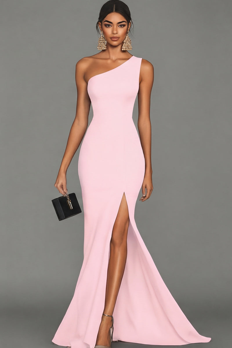Laden Sie das Bild in den Galerie-Viewer, Meerjungfrau Schwarzes formelles One-Shoulder-Kleid mit Schlitz