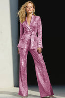 Laden Sie das Bild in den Galerie-Viewer, Glitzernde Silberne 2-teilige Pailletten mit gekerbtem Revers Frauen Ballanzüge