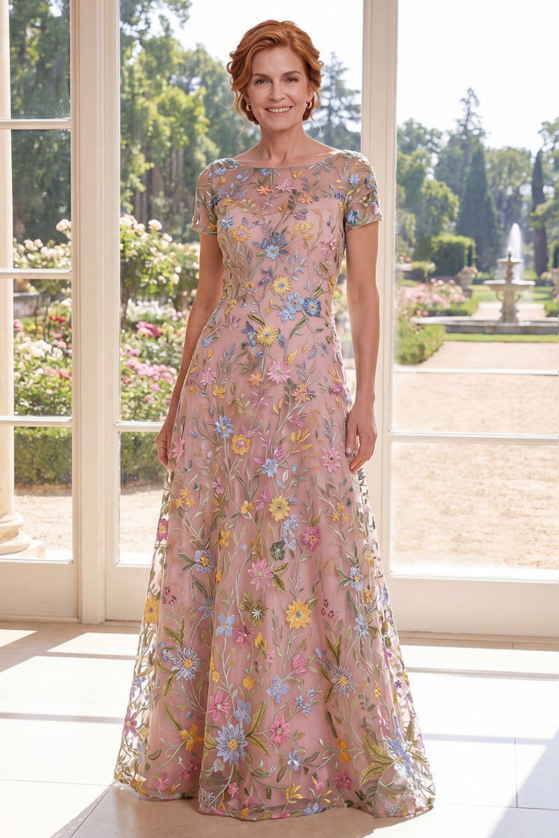 Laden Sie das Bild in den Galerie-Viewer, A-Linie grüner Tüll-Bateau-Hals mit stickendem Mutter-der-Braut-Kleid