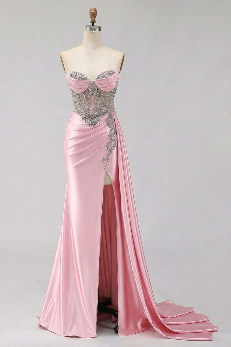 Laden Sie das Bild in den Galerie-Viewer, Herzausschnitt Meerjungfrauen Perlen Mintgrünes Langes Ballkleid mit Schlitz