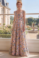 Laden Sie das Bild in den Galerie-Viewer, Grünes A-Linien-Tüll-Stickerei mit V-Ausschnitt langes Mutter-der-Braut-Kleid