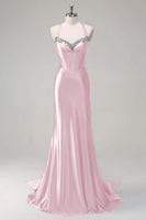 Laden Sie das Bild in den Galerie-Viewer, Glitzerndes Dunkelgrünes Meerjungfrauen Neckholder Pailletten Ballkleid