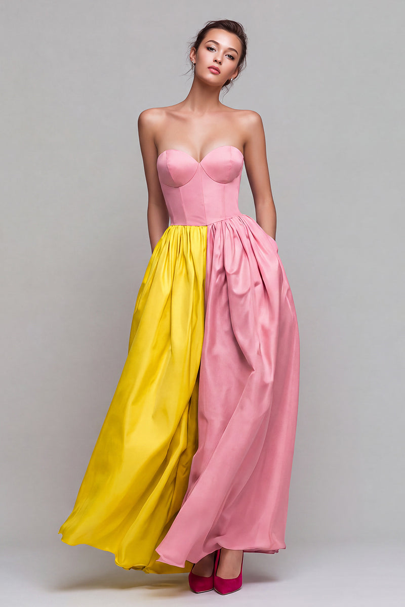 Laden Sie das Bild in den Galerie-Viewer, Rot und Fuchsia Trägerloses Ballkleid in A-Linie