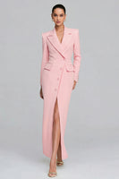 Laden Sie das Bild in den Galerie-Viewer, Elfenbein Revers Scheide Langarm Blazer Kleid mit Schlitz